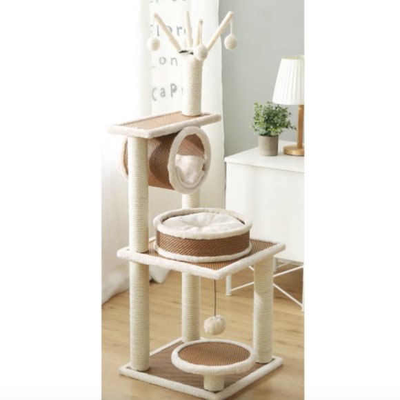 Custom Handmade Cat Tree with Natural Sisal Scratching Posts and Teasing Rope - Picture 2 of 5